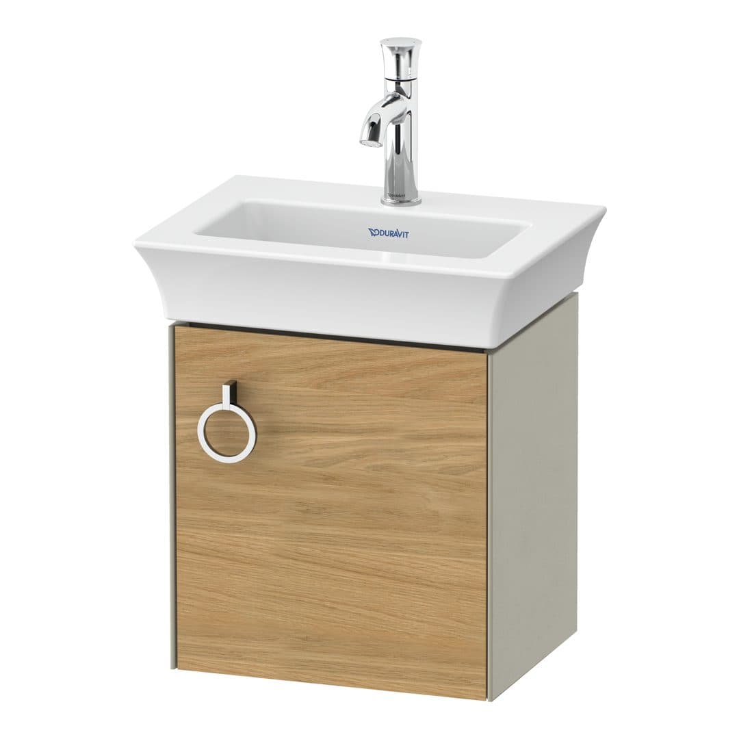Duravit White Tulip – Έπιπλο Νιπτήρα – 384 mm, 1 πόρτα, δεξιά, σώμα Taupe Satin Matt – Natural Oak solid Matt, Solid wood (WT4250RH560)