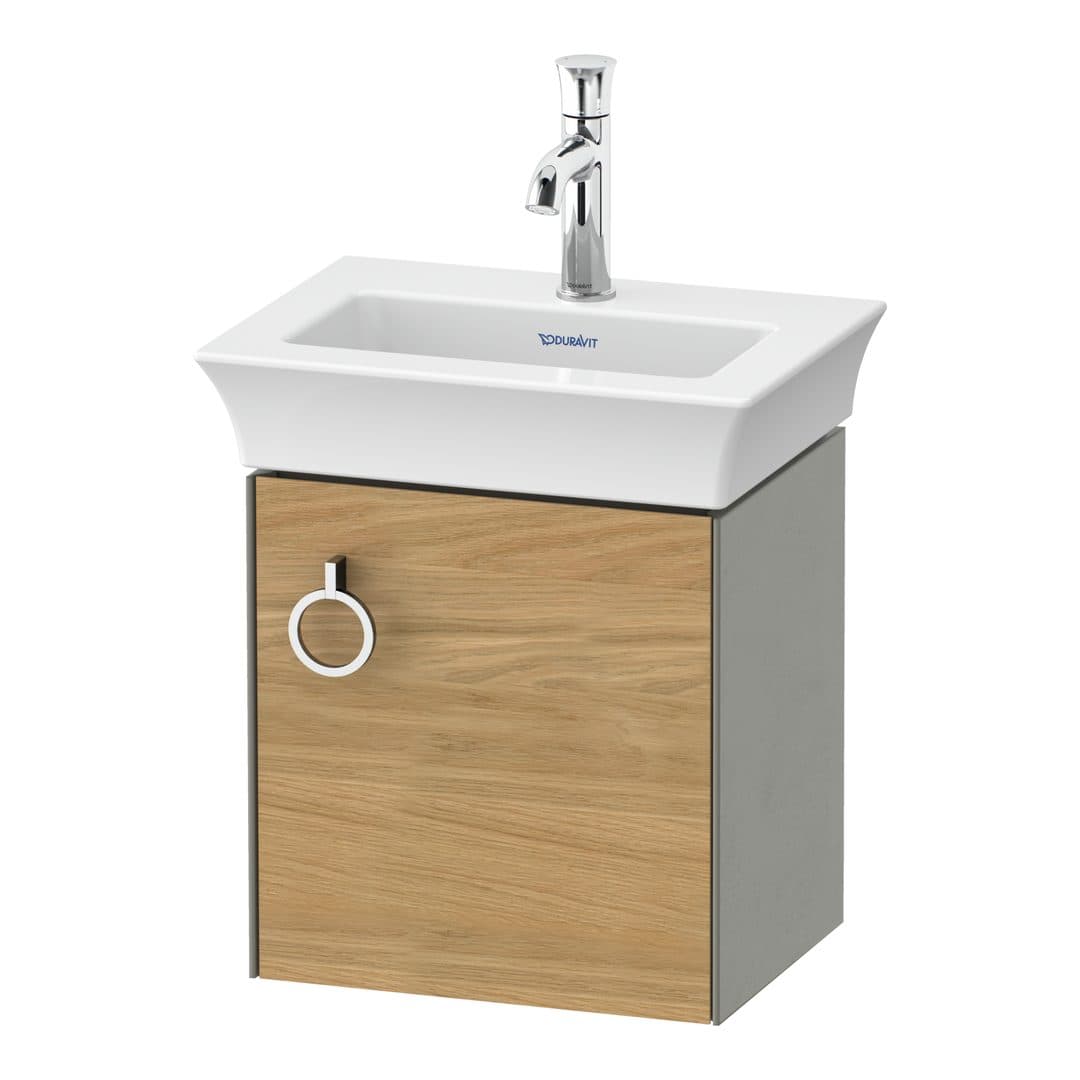 Duravit White Tulip – Έπιπλο Νιπτήρα – 384 mm, 1 πόρτα, δεξιά, σώμα Stone grey Satin Matt – Natural Oak solid Matt, Solid wood (WT4250RH592)
