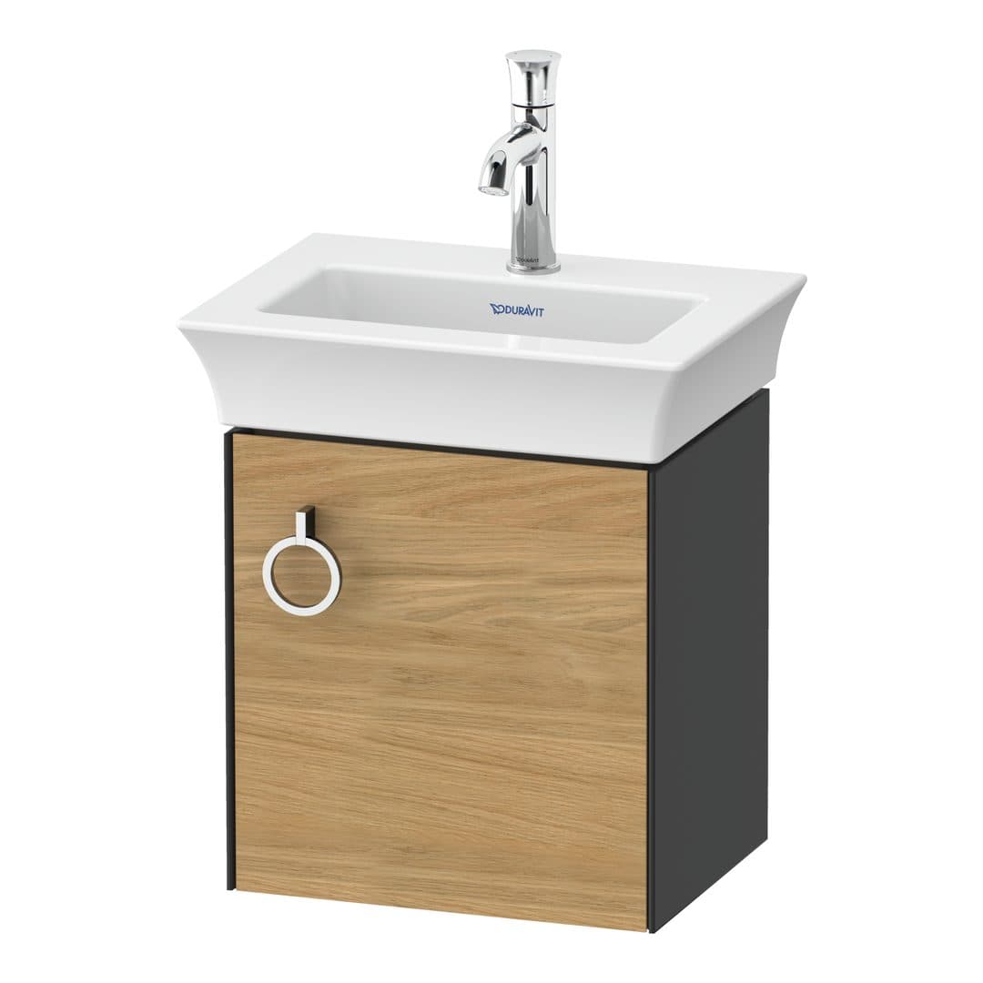 Duravit White Tulip – Έπιπλο Νιπτήρα – 384 mm, 1 πόρτα, δεξιά, σώμα Graphite High Gloss – Natural Oak solid Matt, Solid wood (WT4250RH5H1)