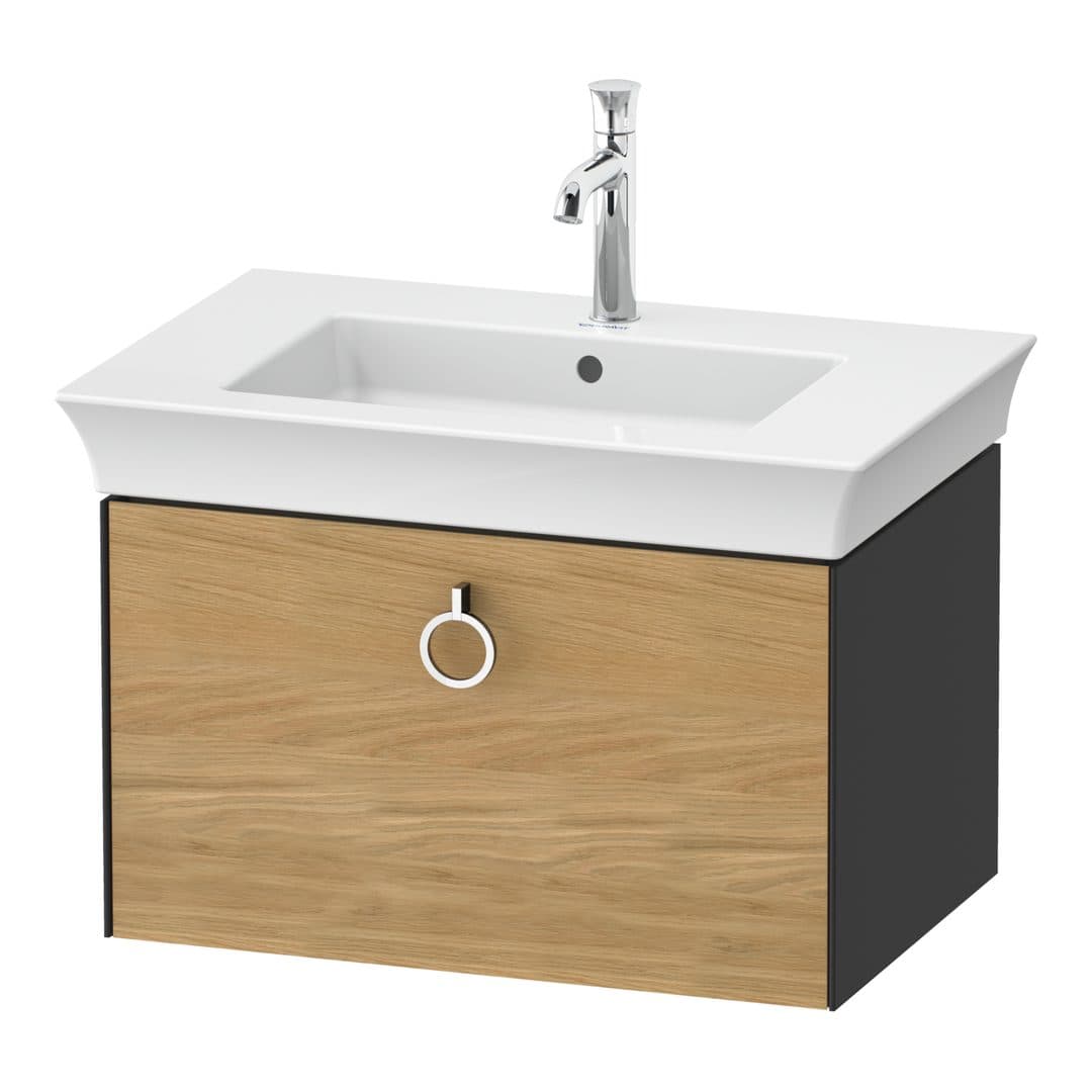 Duravit White Tulip – Έπιπλο Νιπτήρα – 684 mm, 1 συρτάρι, νιπτήρας κέντρο, σώμα Graphite High Gloss, Chrome High Gloss – Natural Oak solid Matt, Solid wood (WT42510H5H1)