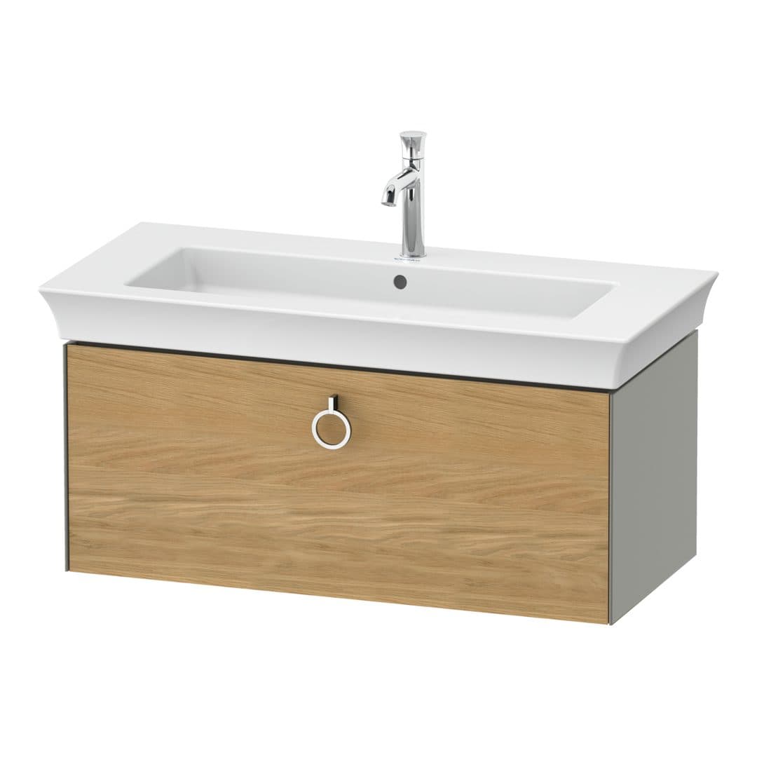 Duravit White Tulip – Έπιπλο Νιπτήρα – 984 mm, 1 συρτάρι, νιπτήρας κέντρο, σώμα Stone grey Satin Matt, Chrome High Gloss – Natural Oak solid Matt, Solid wood (WT42520H592)