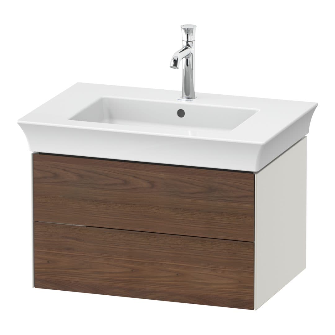 Duravit White Tulip – Έπιπλο Νιπτήρα – 684 mm, 2 συρτάρια, νιπτήρας κέντρο, σώμα Nordic white Satin Matt – American walnut Matt, Solid wood (WT434107739)