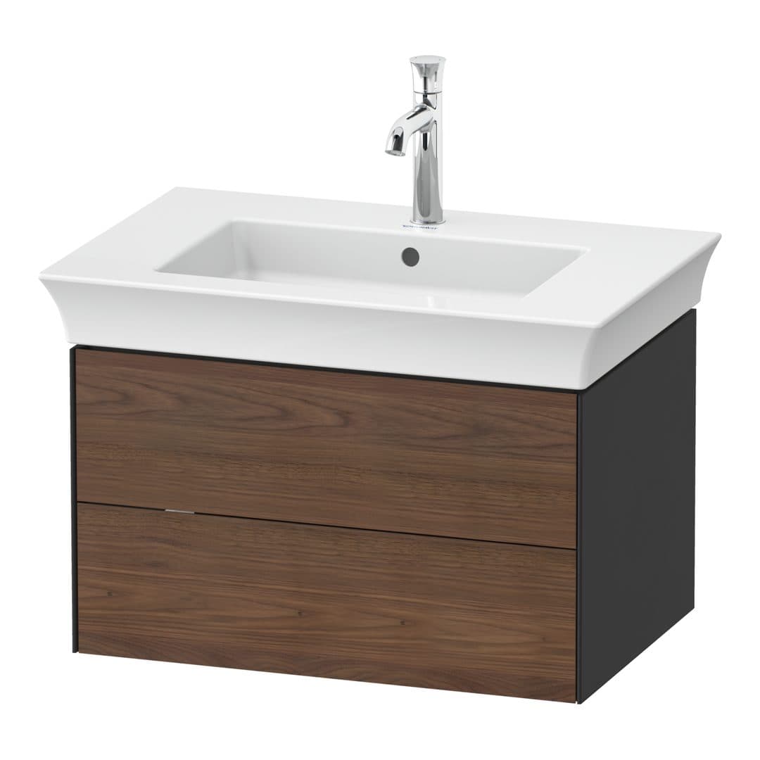 Duravit White Tulip – Έπιπλο Νιπτήρα – 684 mm, 2 συρτάρια, νιπτήρας κέντρο, σώμα Graphite Satin Matt – American walnut Matt, Solid wood (WT434107758)