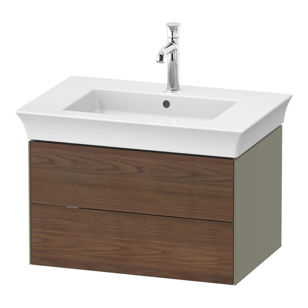 Duravit White Tulip – Έπιπλο Νιπτήρα – 684 mm, 2 συρτάρια, νιπτήρας κέντρο, σώμα Stone grey High Gloss – American walnut Matt, Solid wood (WT4341077H2)