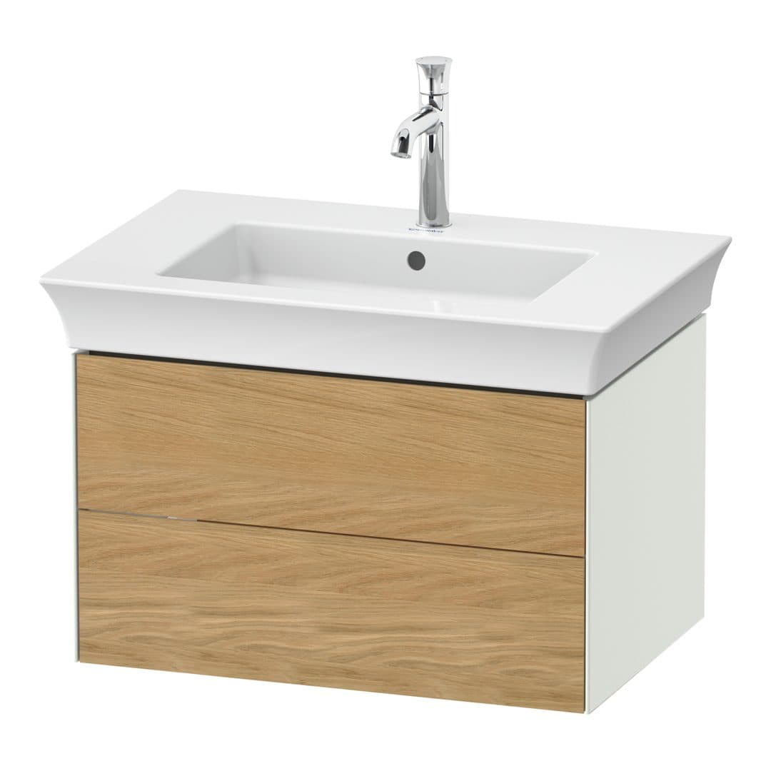 Duravit White Tulip – Έπιπλο Νιπτήρα – 684 mm, 2 συρτάρια, νιπτήρας κέντρο, σώμα White Satin Matt – Natural Oak solid Matt, Solid wood (WT43410H536)