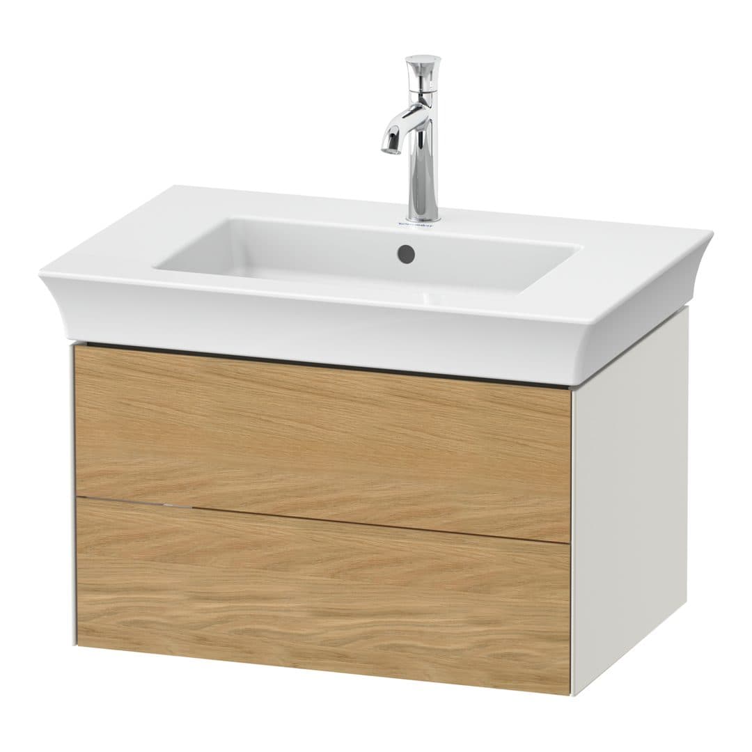 Duravit White Tulip – Έπιπλο Νιπτήρα – 684 mm, 2 συρτάρια, νιπτήρας κέντρο, σώμα Nordic white Satin Matt – Natural Oak solid Matt, Solid wood (WT43410H539)