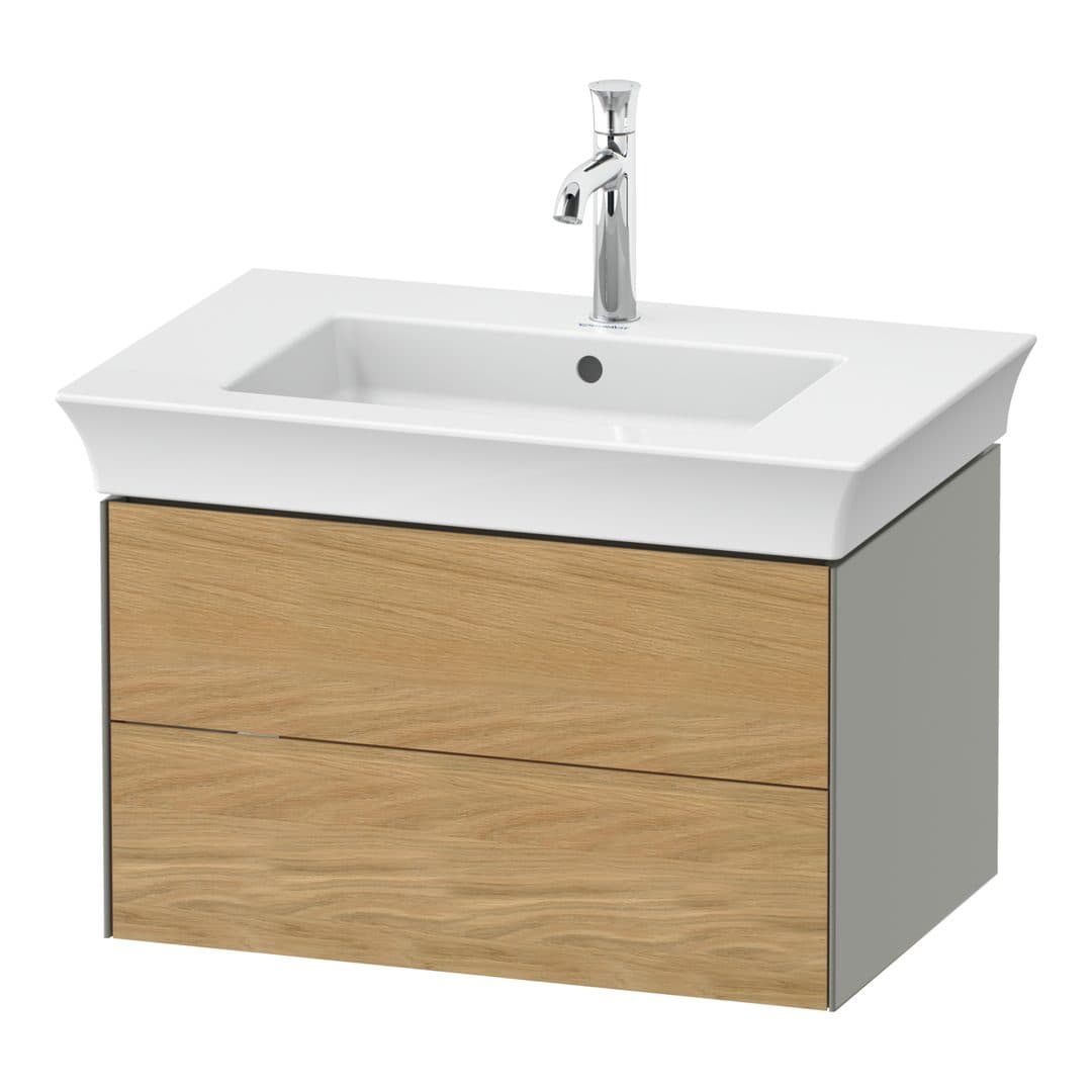 Duravit White Tulip – Έπιπλο Νιπτήρα – 684 mm, 2 συρτάρια, νιπτήρας κέντρο, σώμα Stone grey Satin Matt – Natural Oak solid Matt, Solid wood (WT43410H592)