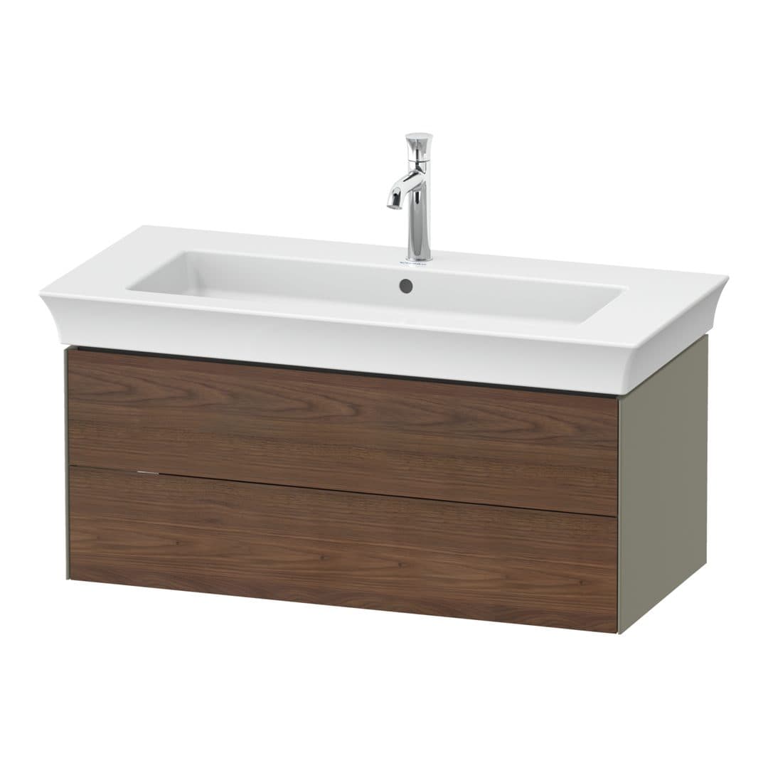 Duravit White Tulip – Έπιπλο Νιπτήρα – 984 mm, 2 συρτάρια, νιπτήρας κέντρο, σώμα Stone grey High Gloss – American walnut Matt, Solid wood (WT4342077H2)