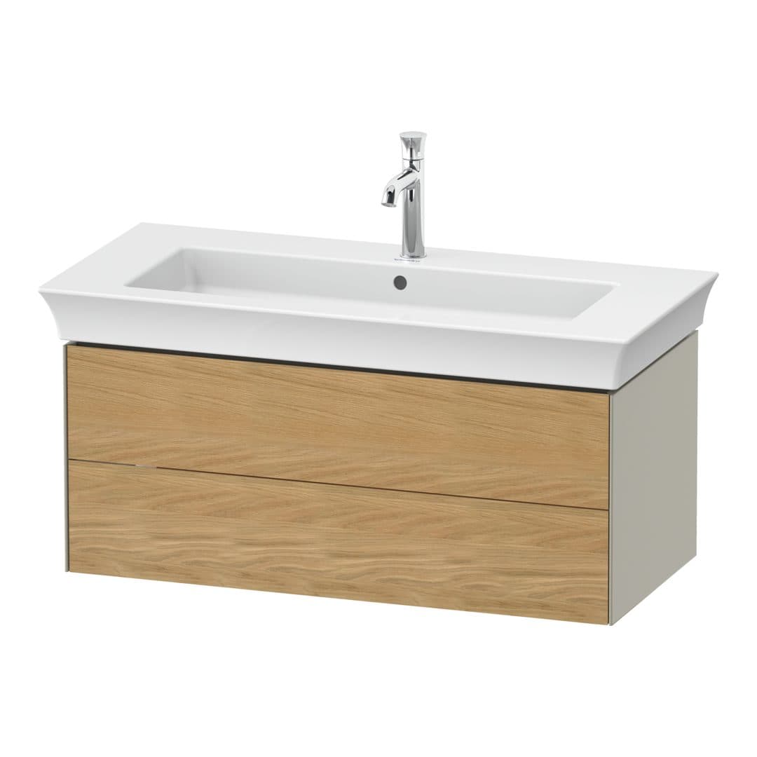 Duravit White Tulip – Έπιπλο Νιπτήρα – 984 mm, 2 συρτάρια, νιπτήρας κέντρο, σώμα Taupe Satin Matt – Natural Oak solid Matt, Solid wood (WT43420H560)