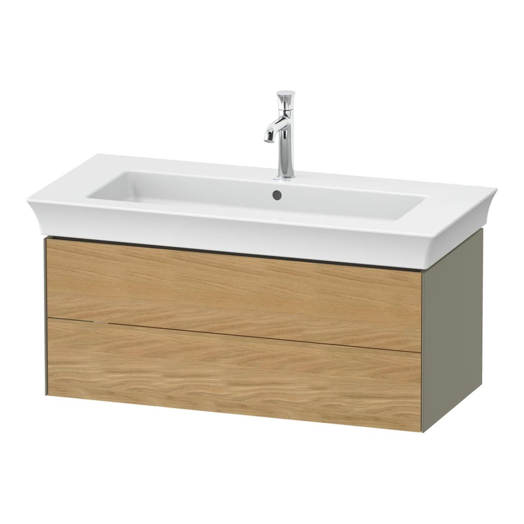 Duravit White Tulip – Έπιπλο Νιπτήρα – 984 mm, 2 συρτάρια, νιπτήρας κέντρο, σώμα Stone grey High Gloss – Natural Oak solid Matt, Solid wood (WT43420H5H2)
