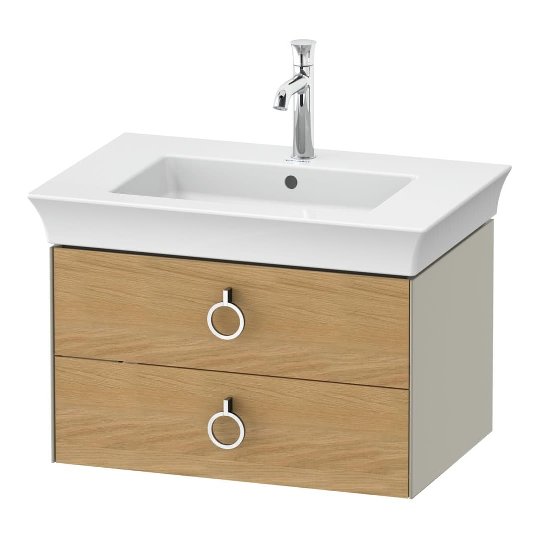 Duravit White Tulip – Έπιπλο Νιπτήρα – 684 mm, 2 συρτάρια, νιπτήρας κέντρο, σώμα Taupe Satin Matt, Chrome High Gloss – Natural Oak solid Matt, Solid wood (WT43510H560)