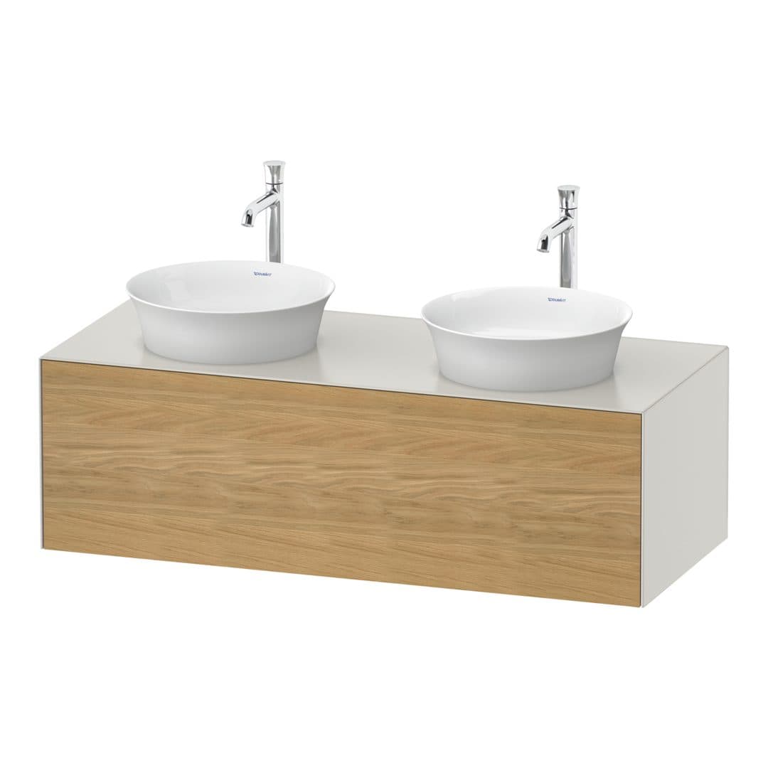 Duravit White Tulip – Έπιπλο Νιπτήρα – 1300 mm, για κονσόλα, 1 συρτάρι, σώμα Nordic white Satin Matt – Natural Oak solid Matt, Solid wood (WT4978BH539)