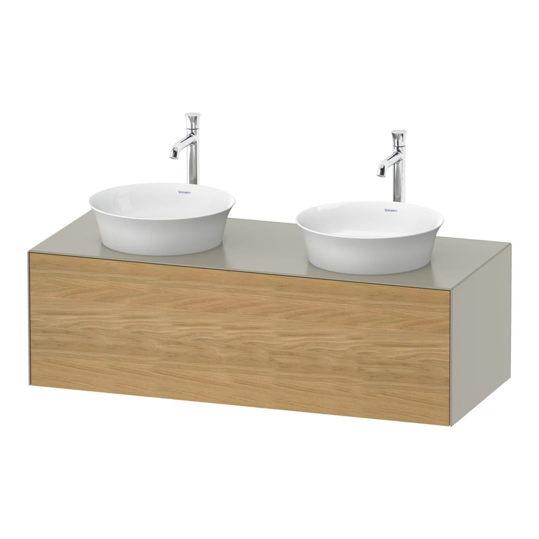 Duravit White Tulip – Έπιπλο Νιπτήρα – 1300 mm, για κονσόλα, 1 συρτάρι, σώμα Taupe Satin Matt – Natural Oak solid Matt, Solid wood (WT4978BH560)