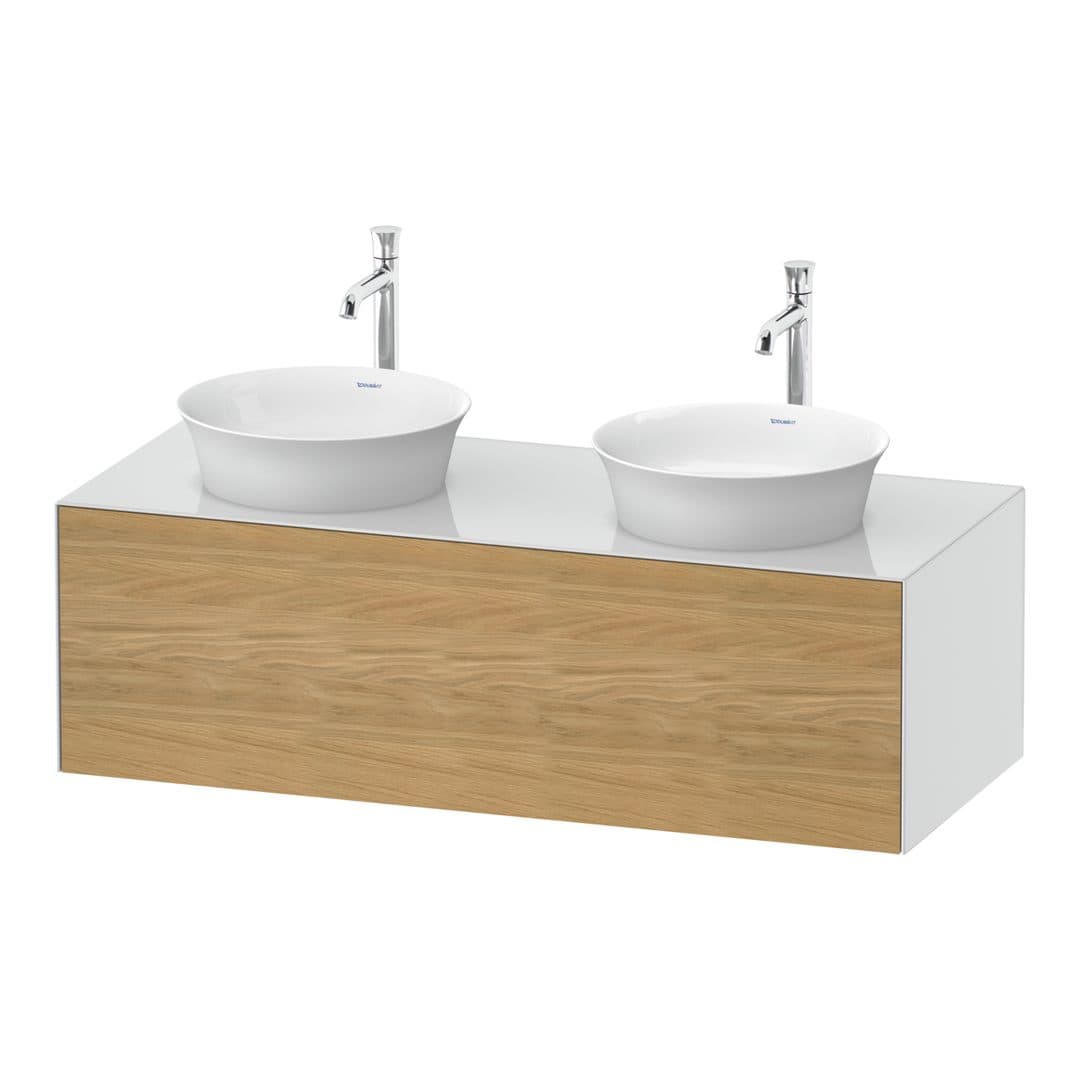 Duravit White Tulip – Έπιπλο Νιπτήρα – 1300 mm, για κονσόλα, 1 συρτάρι, σώμα White High Gloss – Natural Oak solid Matt, Solid wood (WT4978BH585)