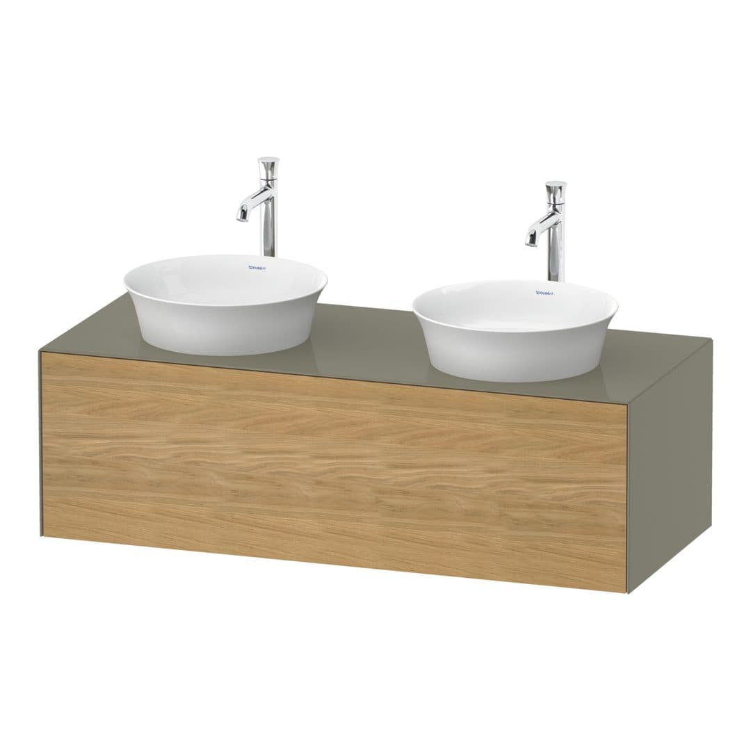 Duravit White Tulip – Έπιπλο Νιπτήρα – 1300 mm, για κονσόλα, 1 συρτάρι, σώμα Stone grey High Gloss – Natural Oak solid Matt, Solid wood (WT4978BH5H2)