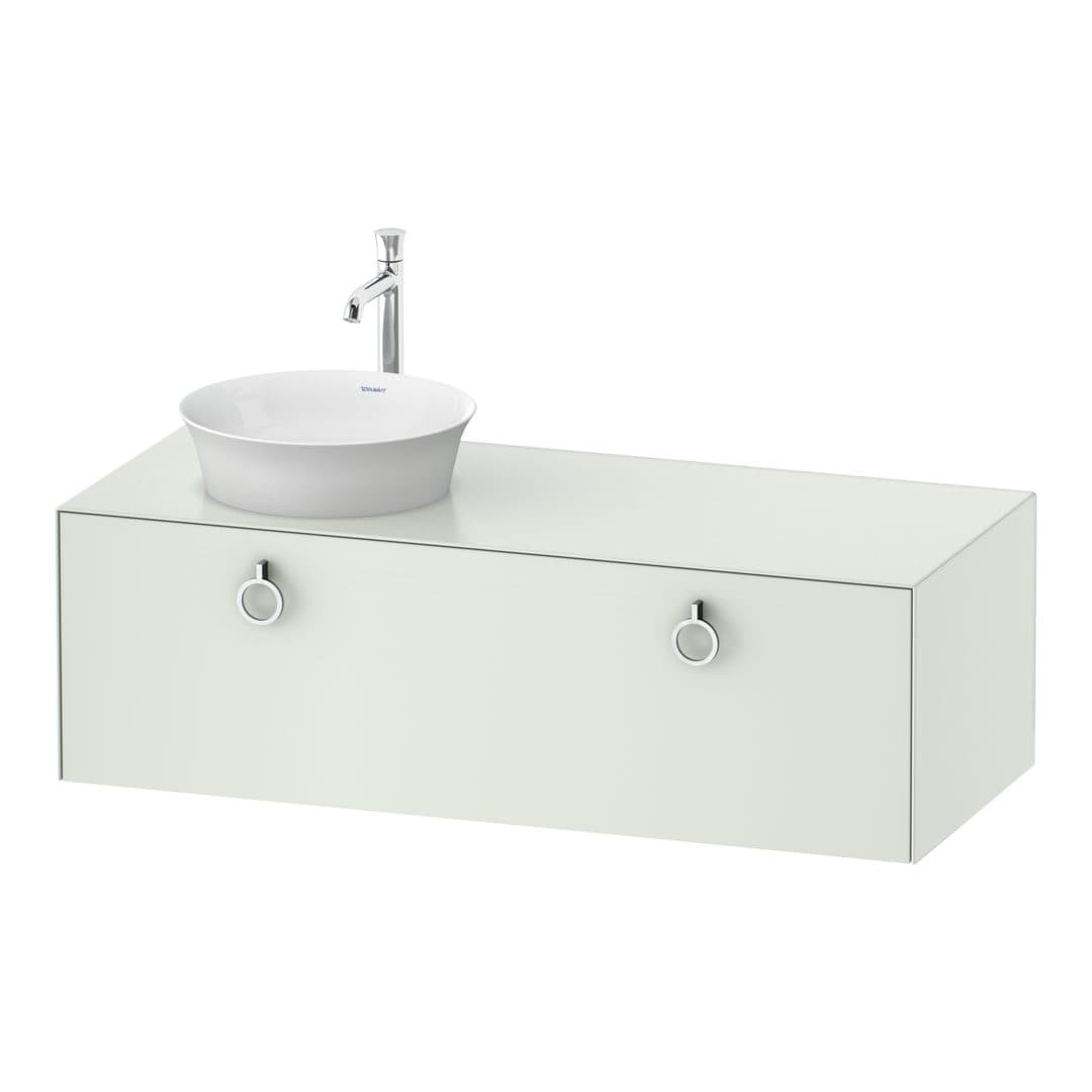 Duravit White Tulip – Έπιπλο Νιπτήρα – 1300 mm, για κονσόλα, 1 συρτάρι, νιπτήρας αριστερά, Chrome High Gloss – White Satin Matt, Lacquer (WT4982L3636)