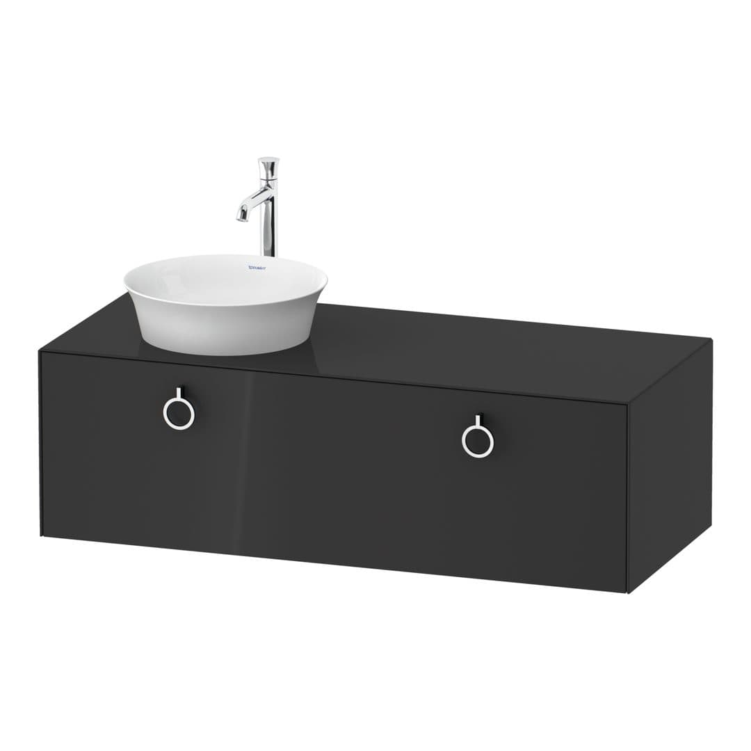 Duravit White Tulip – Έπιπλο Νιπτήρα – 1300 mm, για κονσόλα, 1 συρτάρι, νιπτήρας αριστερά, Chrome High Gloss – Graphite High Gloss, Lacquer (WT4982LH1H1)