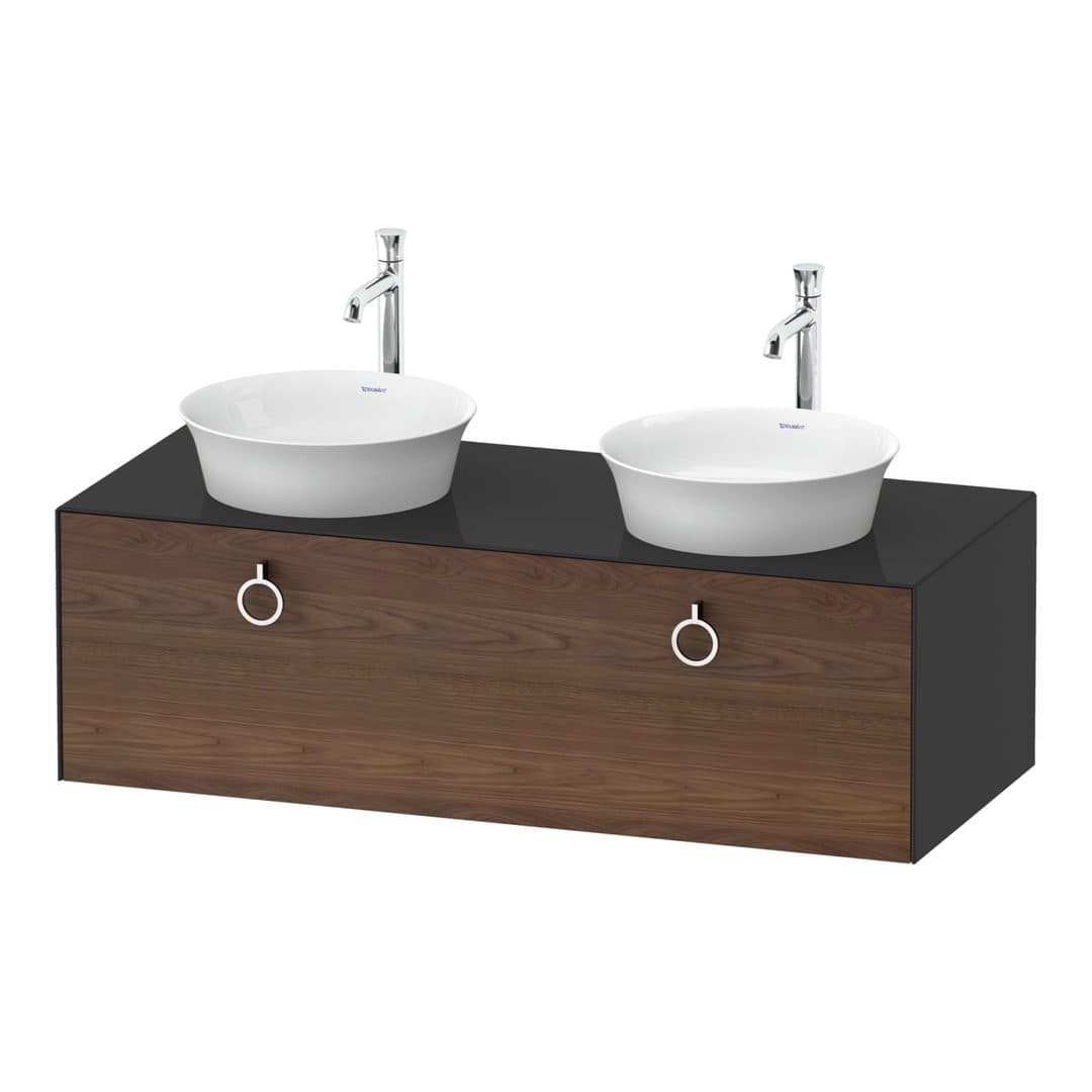 Duravit White Tulip – Έπιπλο Νιπτήρα – 1300 mm, για κονσόλα, 1 συρτάρι, σώμα Graphite High Gloss, Chrome High Gloss – American walnut Matt, Solid wood (WT4983B77H1)