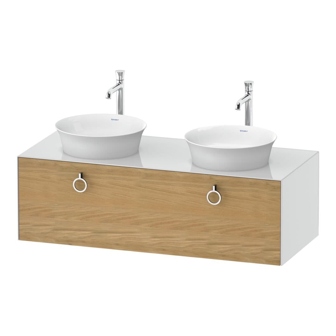Duravit White Tulip – Έπιπλο Νιπτήρα – 1300 mm, για κονσόλα, 1 συρτάρι, σώμα White High Gloss, Chrome High Gloss – Natural Oak solid Matt, Solid wood (WT4983BH585)
