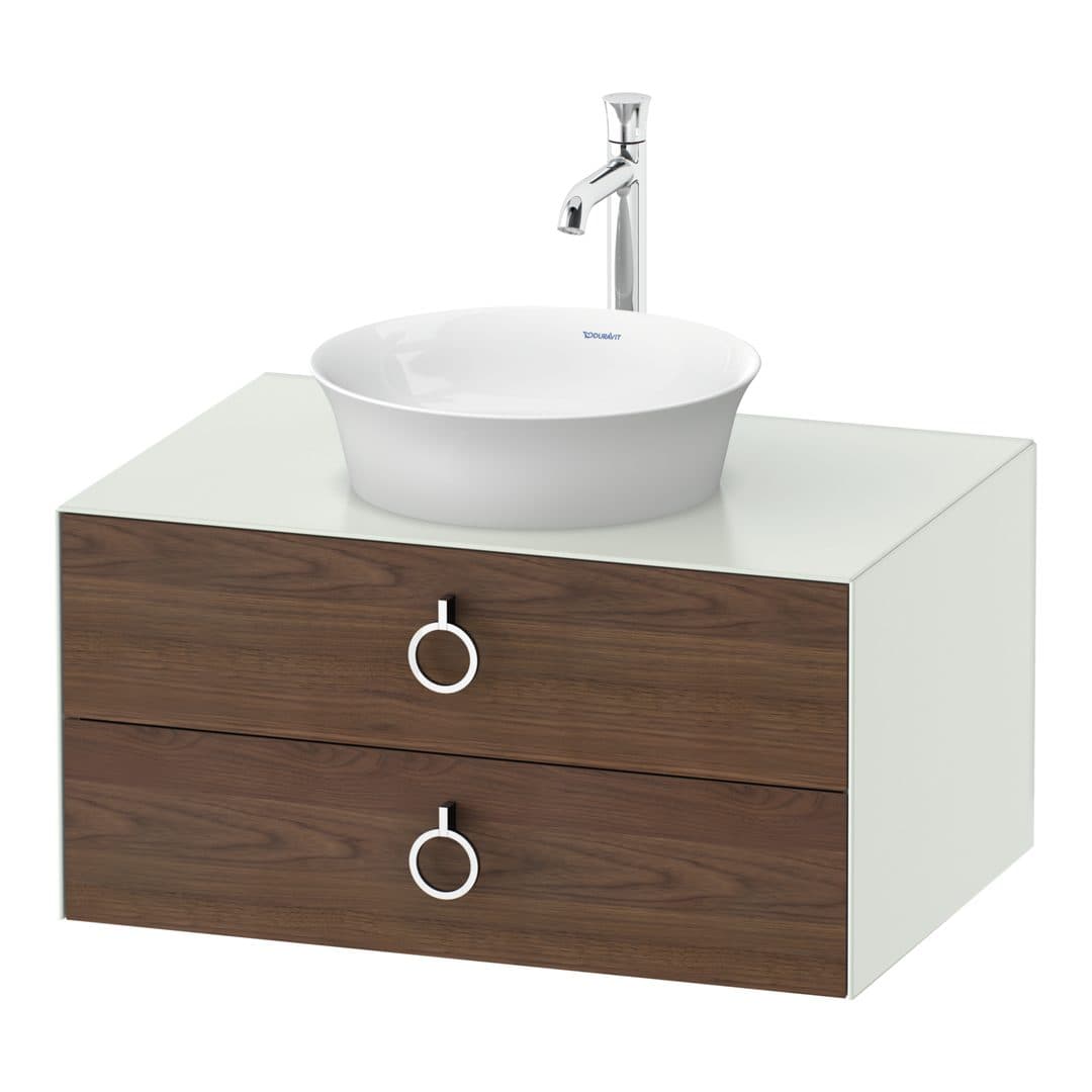 Duravit White Tulip – Έπιπλο Νιπτήρα – 800 mm, για κονσόλα, 2 συρτάρια, νιπτήρας κέντρο, σώμα White Satin Matt, Chrome High Gloss – American walnut Matt, Solid wood (WT499007736)