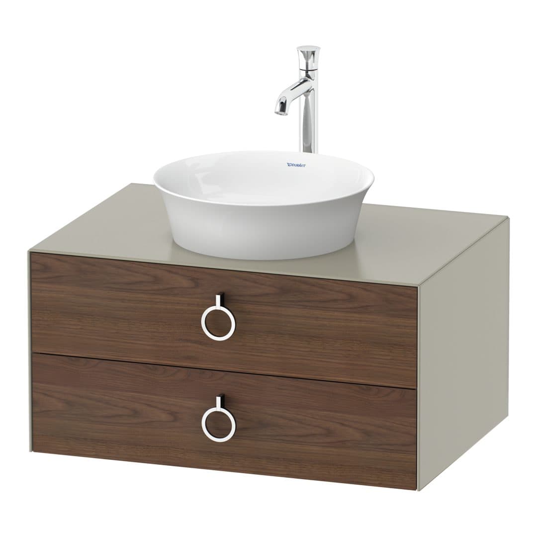Duravit White Tulip – Έπιπλο Νιπτήρα – 800 mm, για κονσόλα, 2 συρτάρια, νιπτήρας κέντρο, σώμα Taupe Satin Matt, Chrome High Gloss – American walnut Matt, Solid wood (WT499007760)