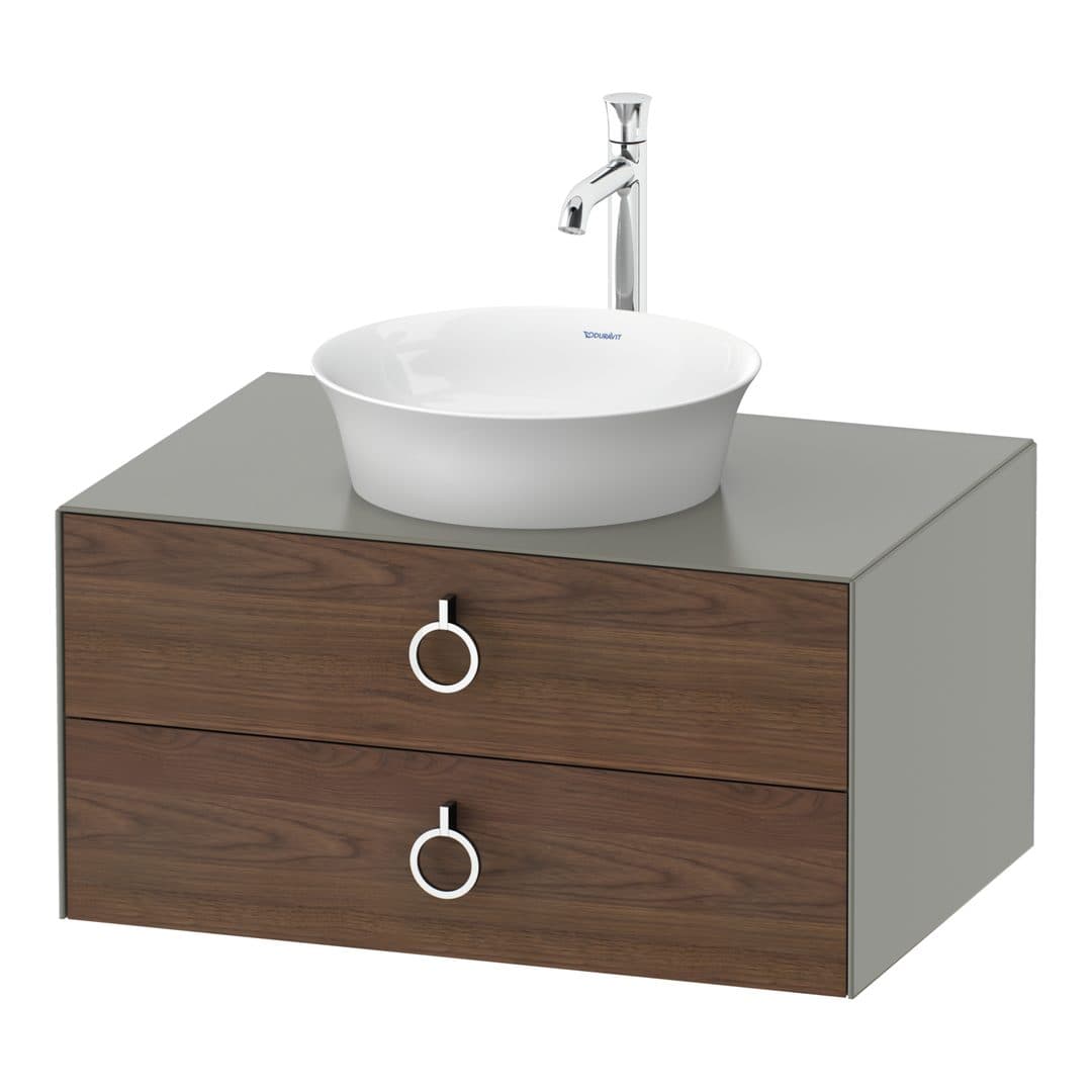 Duravit White Tulip – Έπιπλο Νιπτήρα – 800 mm, για κονσόλα, 2 συρτάρια, νιπτήρας κέντρο, σώμα Stone grey Satin Matt, Chrome High Gloss – American walnut Matt, Solid wood (WT499007792)