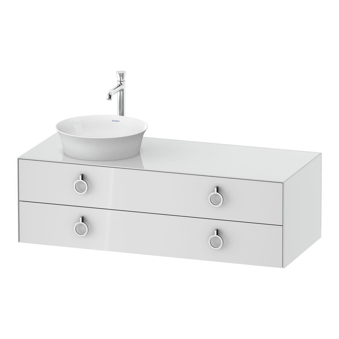 Duravit White Tulip – Έπιπλο Νιπτήρα – 1300 mm, για κονσόλα, 2 συρτάρια, νιπτήρας αριστερά, Chrome High Gloss – White High Gloss, Lacquer (WT4992L8585)
