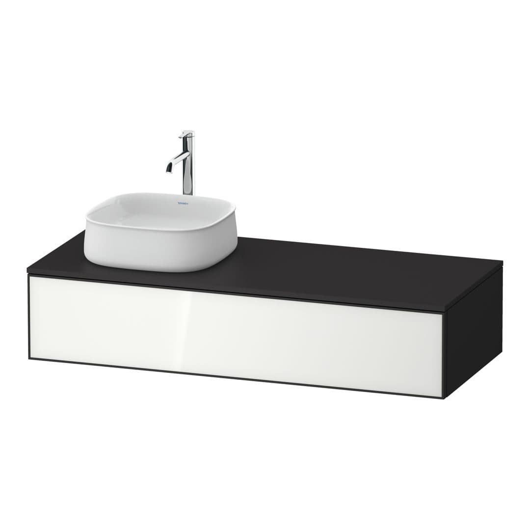 Duravit Zencha – Έπιπλο Νιπτήρα – 1300 mm, για κονσόλα, 1 συρτάρι, νιπτήρας αριστερά, σώμα Graphite Super Matt, αριστερή έκδοση – White, Glass (ZE4812L64800000)