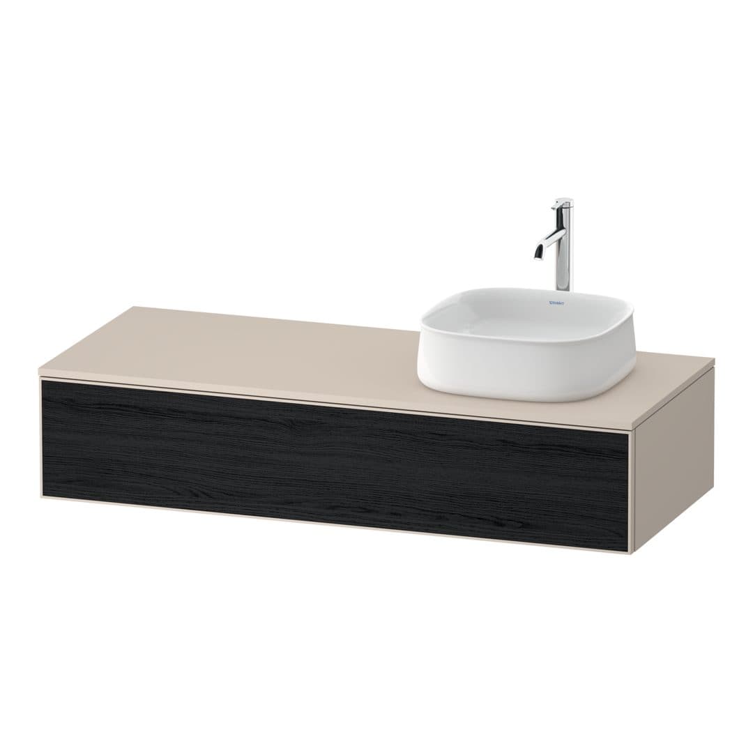 Duravit Zencha – Έπιπλο Νιπτήρα – 1300 mm, για κονσόλα, 1 συρτάρι, νιπτήρας δεξιά, σώμα Taupe Super Matt, δεξιά έκδοση – Black oak Matt, Decor (ZE4812R16830000)