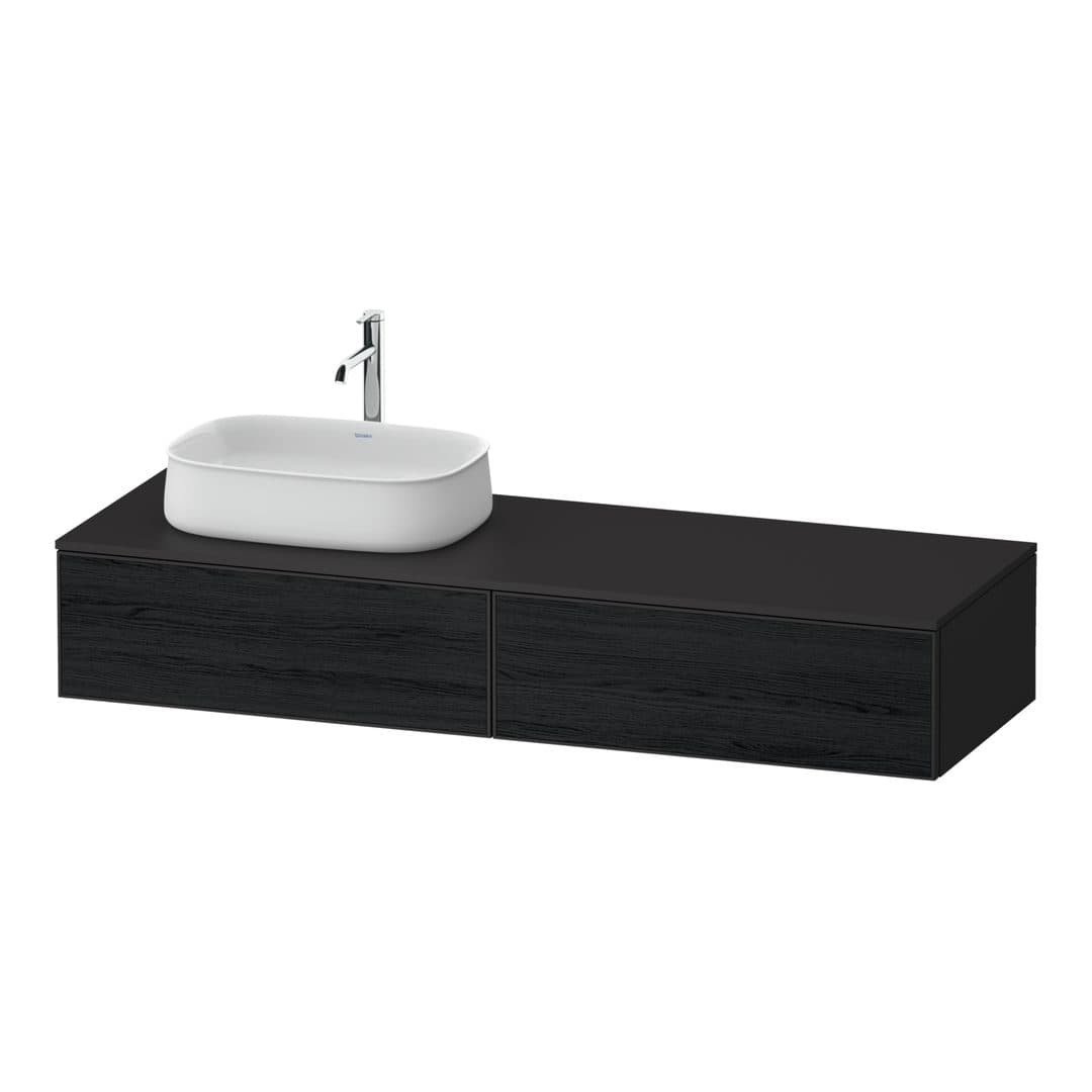 Duravit Zencha – Έπιπλο Νιπτήρα – 1600 mm, για κονσόλα, 2 συρτάρια, νιπτήρας αριστερά, σώμα Graphite Super Matt – Black oak Matt, Decor (ZE4814L16800000)