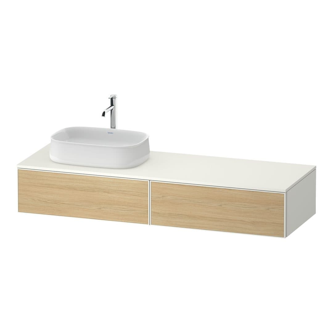 Duravit Zencha – Έπιπλο Νιπτήρα – 1600 mm, για κονσόλα, 2 συρτάρια, νιπτήρας αριστερά, σώμα White Super Matt – Natural oak, Decor (ZE4814L30840000)