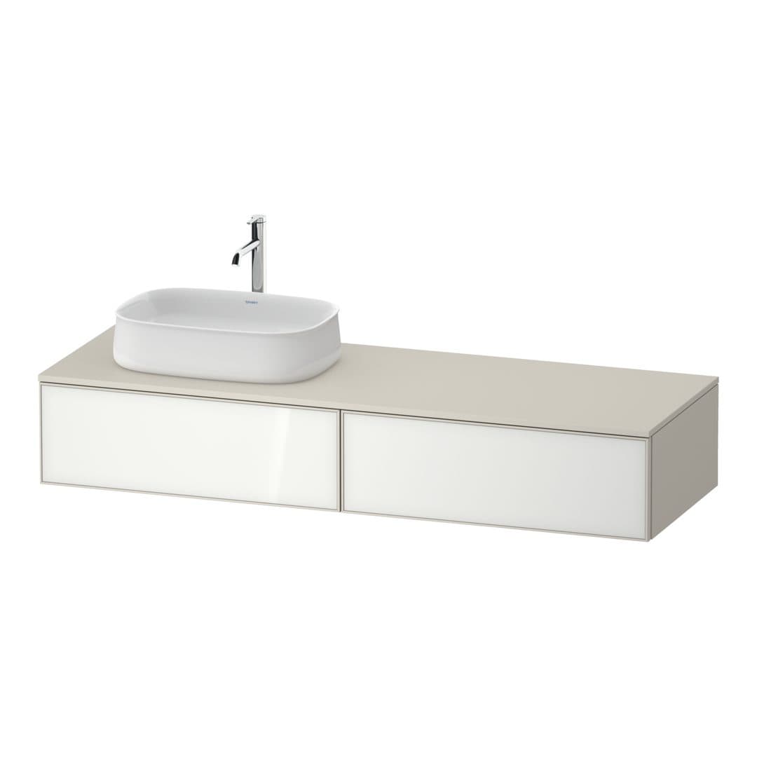 Duravit Zencha – Έπιπλο Νιπτήρα – 1600 mm, για κονσόλα, 2 συρτάρια, νιπτήρας αριστερά, σώμα Taupe Super Matt – White, Glass (ZE4814L64830000)