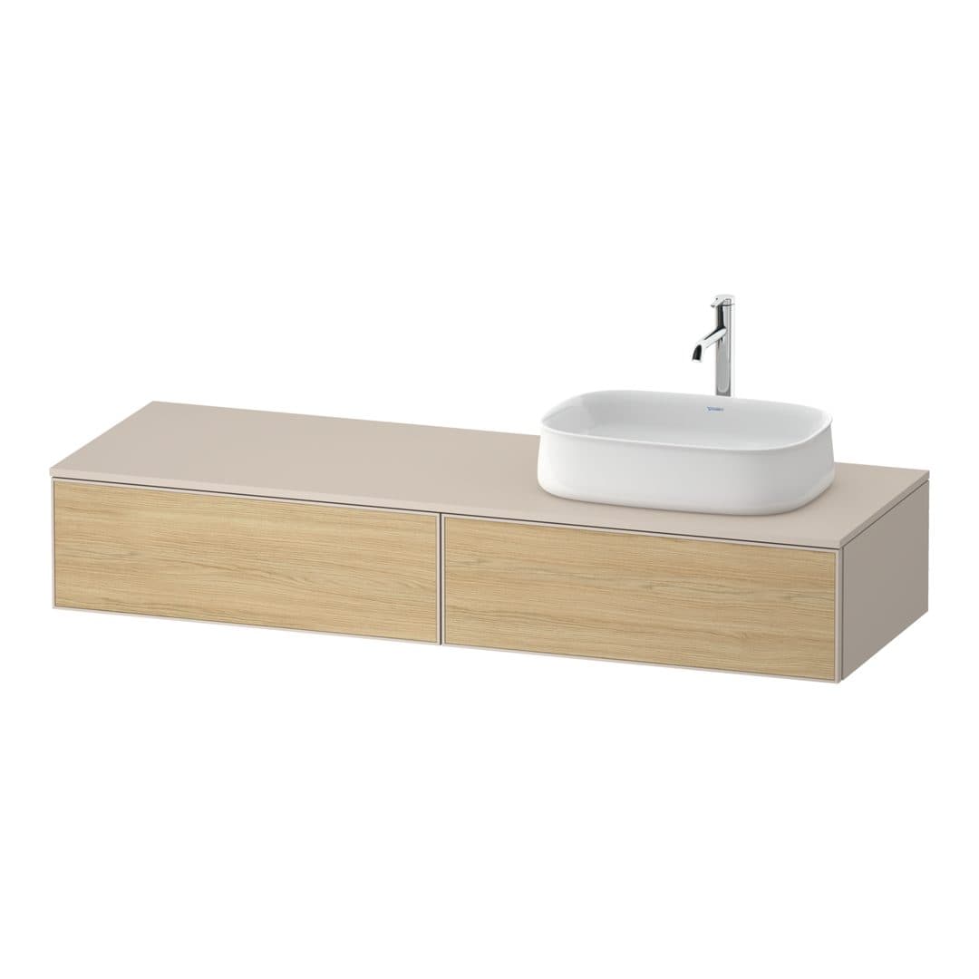 Duravit Zencha – Έπιπλο Νιπτήρα – 1600 mm, για κονσόλα, 2 συρτάρια, νιπτήρας δεξιά, σώμα Taupe Super Matt – Natural oak, Decor (ZE4814R30830000)
