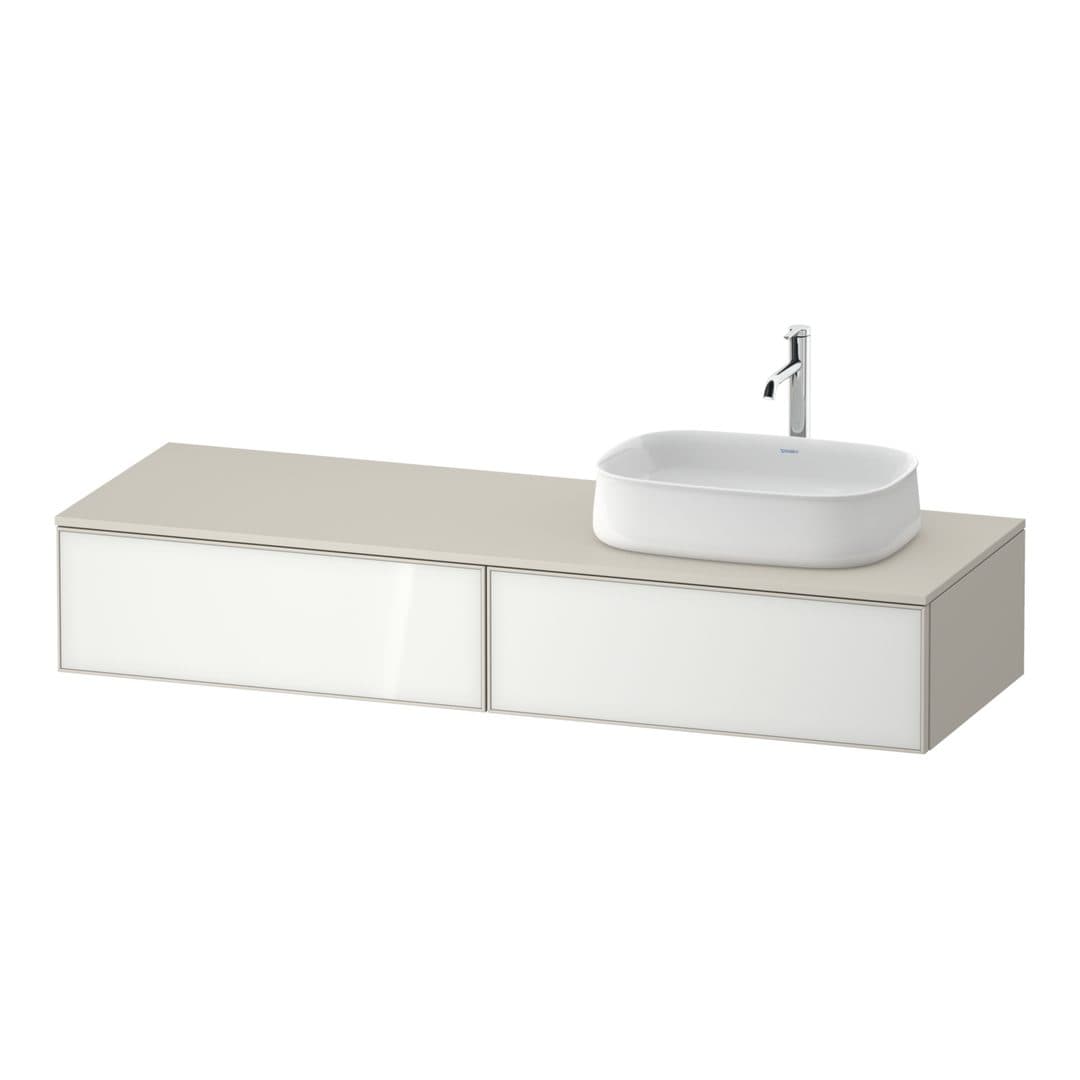 Duravit Zencha – Έπιπλο Νιπτήρα – 1600 mm, για κονσόλα, 2 συρτάρια, νιπτήρας δεξιά, σώμα Taupe Super Matt – White, Glass (ZE4814R64830000)