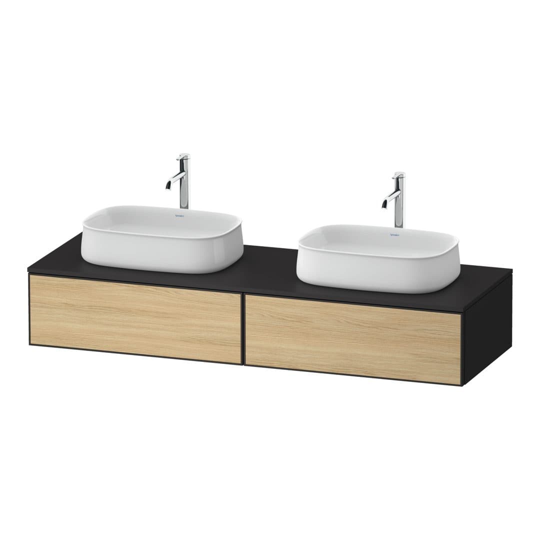 Duravit Zencha – Έπιπλο Νιπτήρα – 1600 mm, για κονσόλα, 2 συρτάρια, σώμα Graphite Super Matt – Natural oak, Decor (ZE4815B30800000)