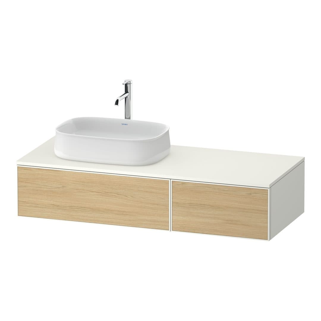 Duravit Zencha – Έπιπλο Νιπτήρα – 1300 mm, για κονσόλα, 2 συρτάρια, νιπτήρας αριστερά, σώμα White Super Matt, 1300 x 550 x 281 mm – Natural oak, Decor (ZE4816030840000)