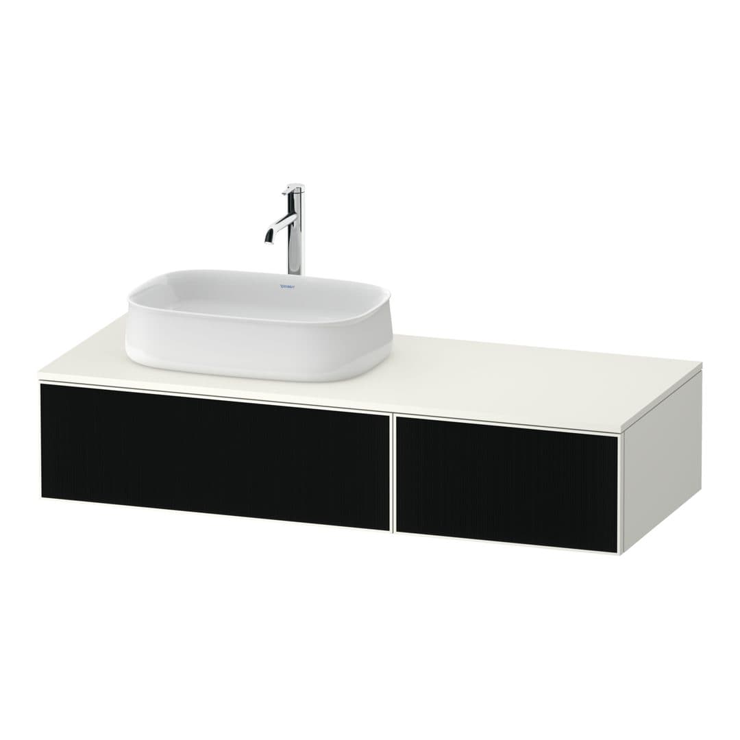 Duravit Zencha – Έπιπλο Νιπτήρα – 1300 mm, για κονσόλα, 2 συρτάρια, νιπτήρας αριστερά, σώμα White Super Matt, 1300 x 550 x 281 mm – Black line structure, Glass (ZE4816063840000)