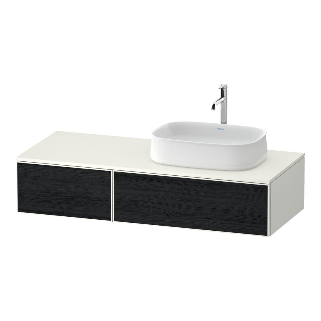 Duravit Zencha – Έπιπλο Νιπτήρα – 1300 mm, για κονσόλα, 2 συρτάρια, νιπτήρας δεξιά, σώμα White Super Matt, 1300 x 550 x 281 mm – Black oak Matt, Decor (ZE4817016840000)