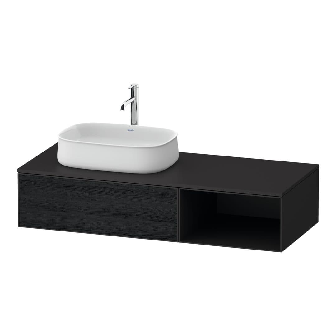 Duravit Zencha – Έπιπλο Νιπτήρα – 1300 mm, για κονσόλα, 1 συρτάρι, νιπτήρας αριστερά, σώμα Graphite Super Matt – Black oak Matt, Decor (ZE4818016800000)