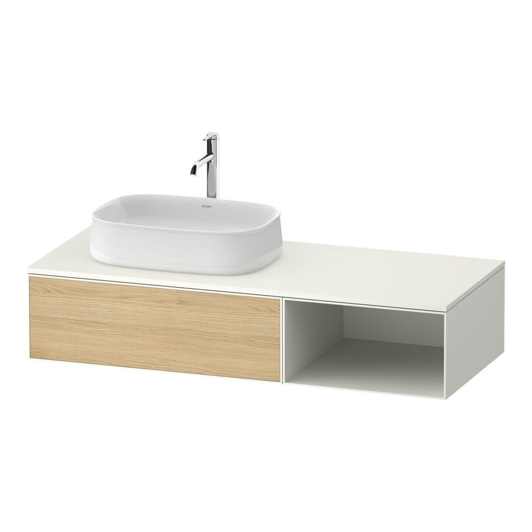 Duravit Zencha – Έπιπλο Νιπτήρα – 1300 mm, για κονσόλα, 1 συρτάρι, νιπτήρας αριστερά, σώμα White Super Matt – Natural oak, Decor (ZE4818030840000)