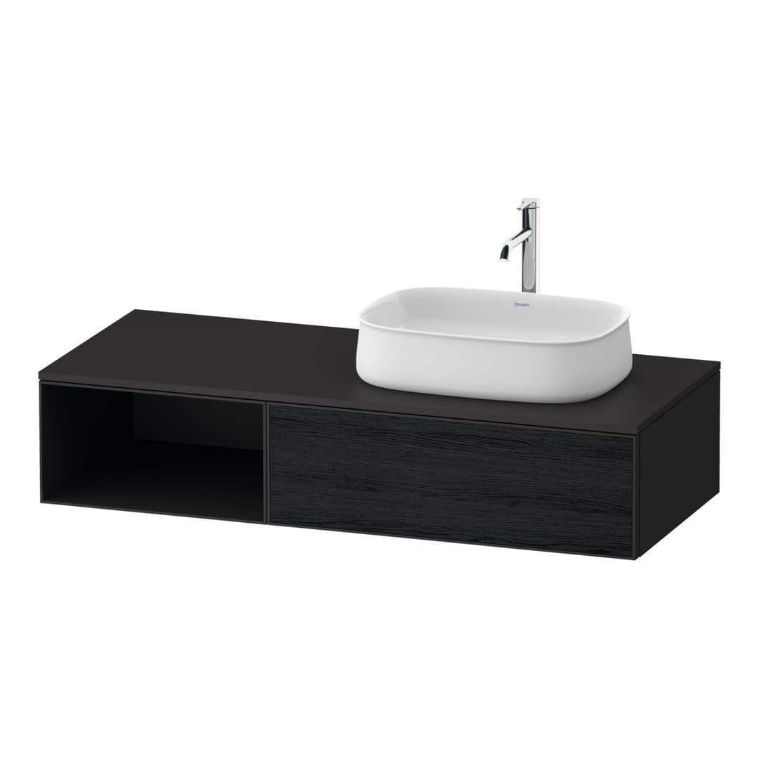 Duravit Zencha – Έπιπλο Νιπτήρα – 1300 mm, για κονσόλα, 1 συρτάρι, νιπτήρας δεξιά, σώμα Graphite Super Matt – Black oak Matt, Decor (ZE4819016800000)