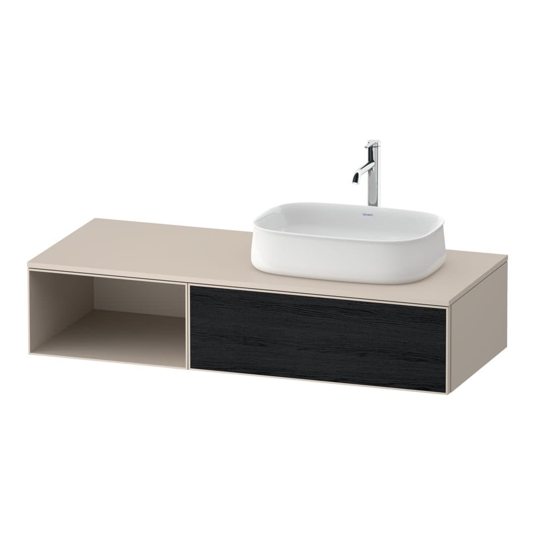 Duravit Zencha – Έπιπλο Νιπτήρα – 1300 mm, για κονσόλα, 1 συρτάρι, νιπτήρας δεξιά, σώμα Taupe Super Matt – Black oak Matt, Decor (ZE4819016830000)
