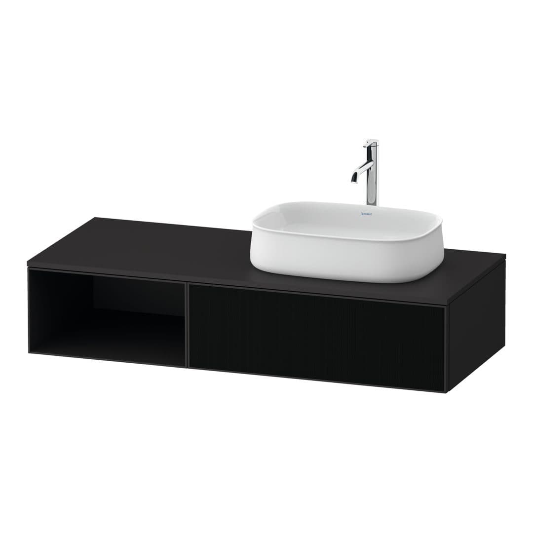 Duravit Zencha – Έπιπλο Νιπτήρα – 1300 mm, για κονσόλα, 1 συρτάρι, νιπτήρας δεξιά, σώμα Graphite Super Matt – Black line structure, Glass (ZE4819063800000)