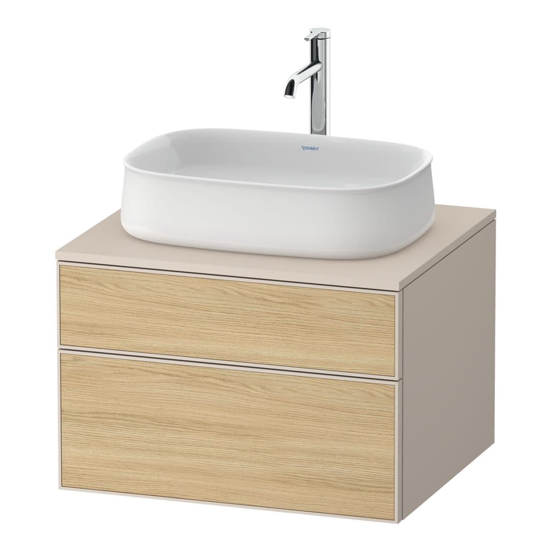 Duravit Zencha – Έπιπλο Νιπτήρα – 650 mm, για κονσόλα, 2 συρτάρια, νιπτήρας κέντρο, σώμα Taupe Super Matt – Natural oak, Decor (ZE4820030830000)