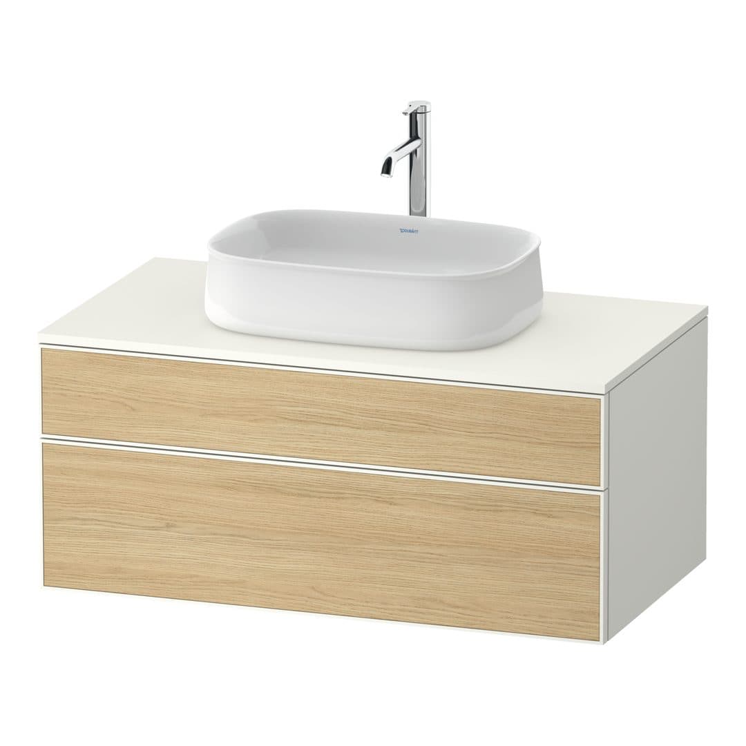 Duravit Zencha – Έπιπλο Νιπτήρα – 1000 mm, για κονσόλα, 2 συρτάρια, νιπτήρας κέντρο, σώμα White Super Matt – Natural oak, Decor (ZE4821030840000)