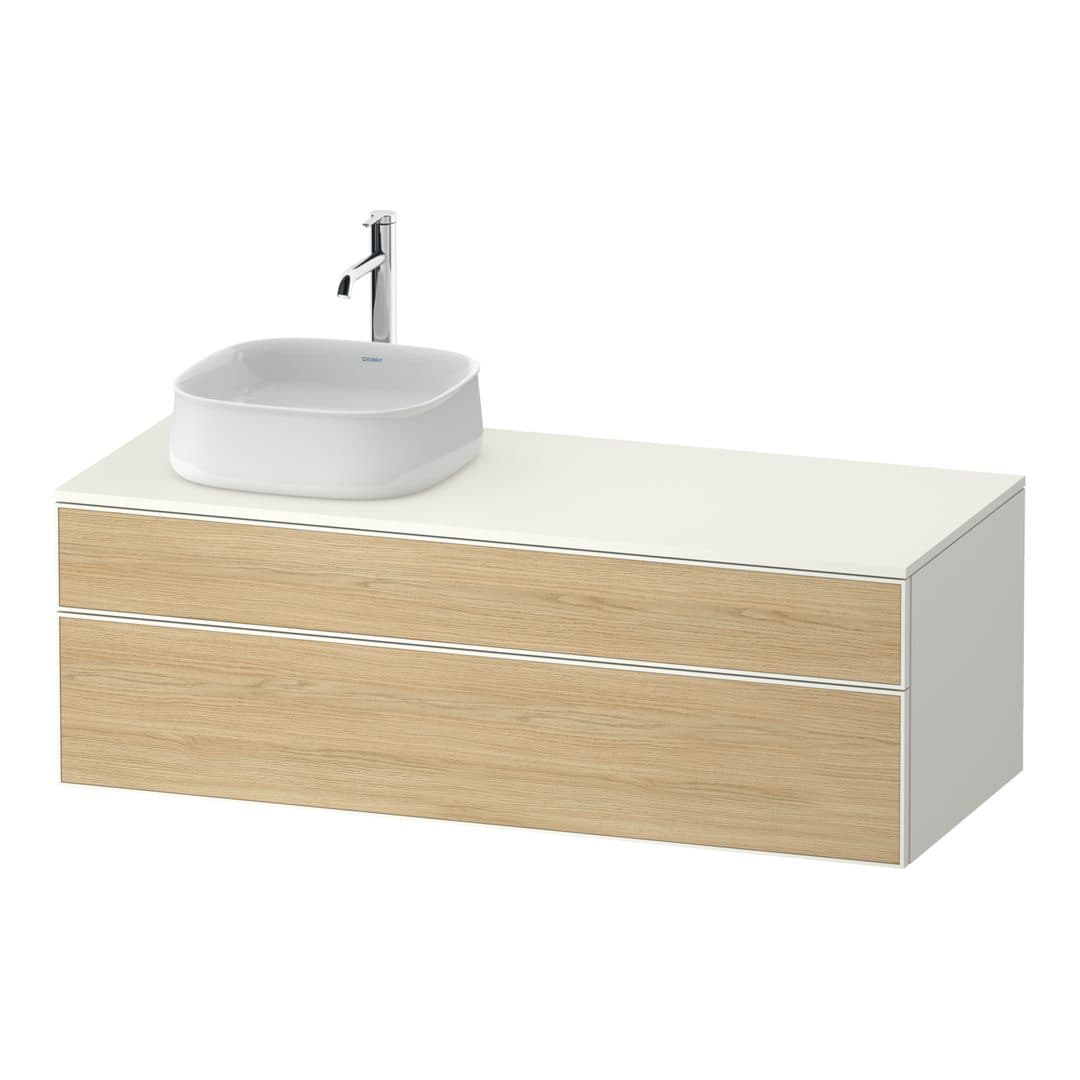 Duravit Zencha – Έπιπλο Νιπτήρα – 1300 mm, για κονσόλα, 2 συρτάρια, νιπτήρας αριστερά, σώμα White Super Matt, 1300 x 550 x 442 mm – Natural oak, Decor (ZE4822L30840000)