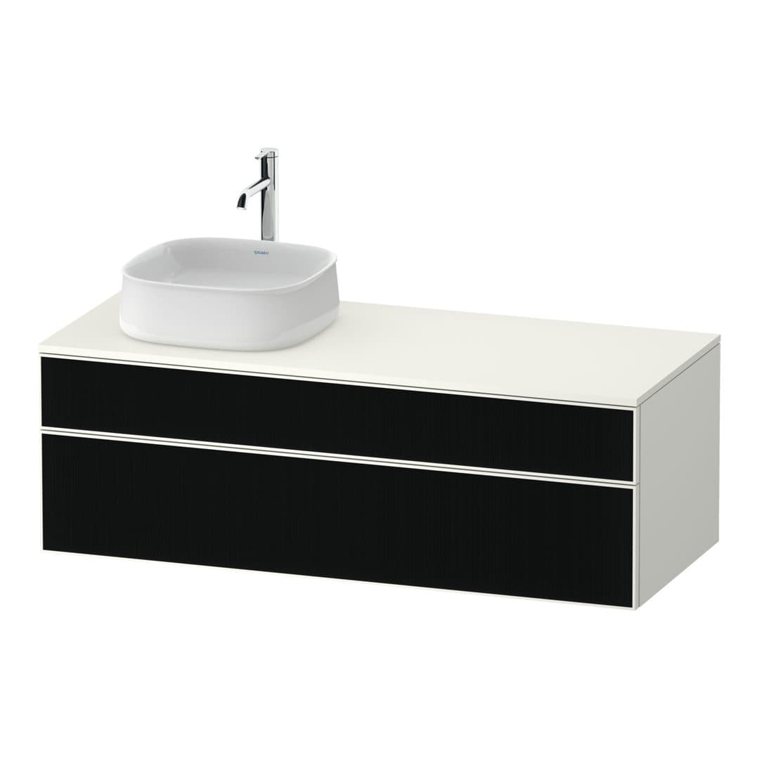 Duravit Zencha – Έπιπλο Νιπτήρα – 1300 mm, για κονσόλα, 2 συρτάρια, νιπτήρας αριστερά, σώμα White Super Matt, 1300 x 550 x 442 mm – Black line structure, Glass (ZE4822L63840000)