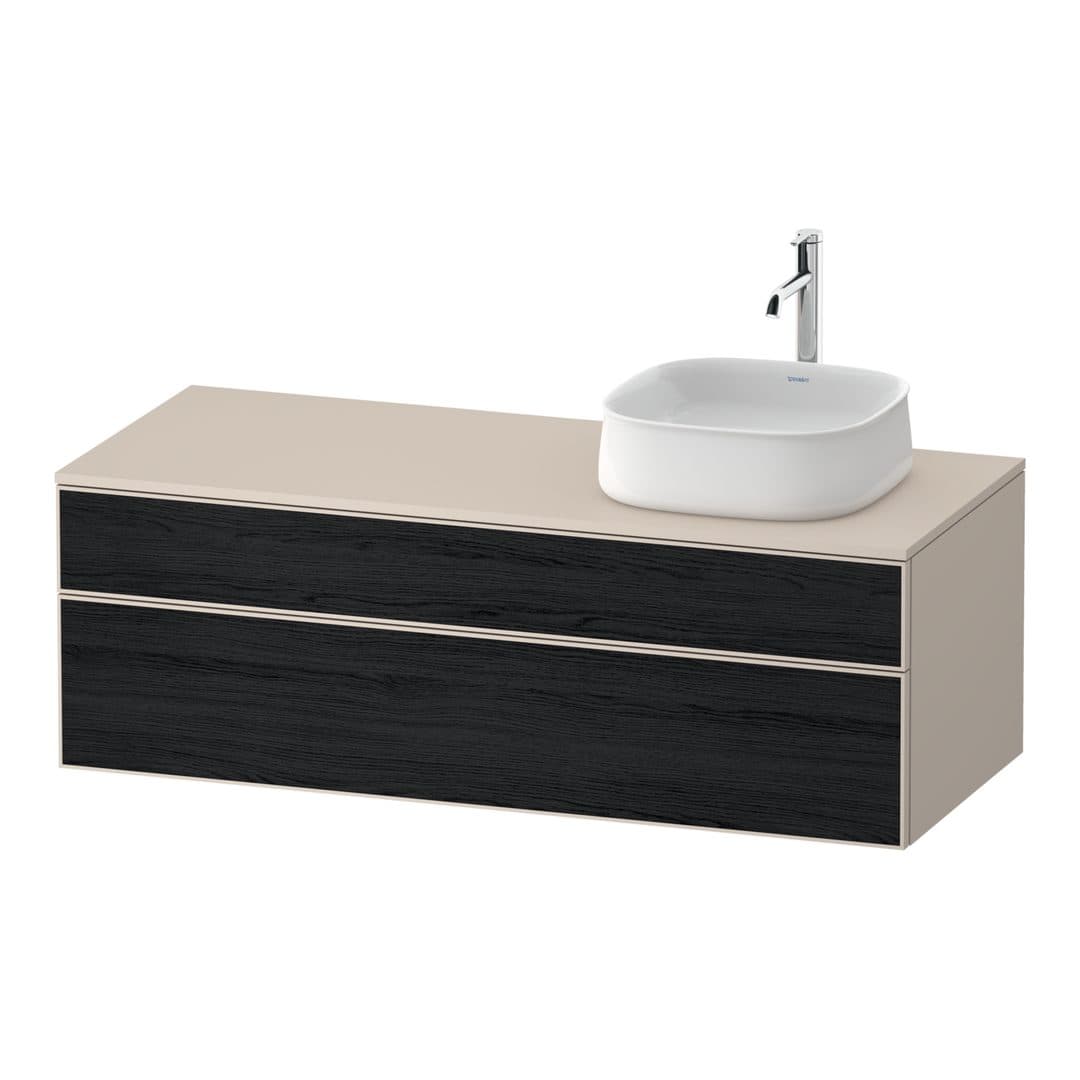 Duravit Zencha – Έπιπλο Νιπτήρα – 1300 mm, για κονσόλα, 2 συρτάρια, νιπτήρας δεξιά, σώμα Taupe Super Matt, 1300 x 550 x 442 mm – Black oak Matt, Decor (ZE4822R16830000)