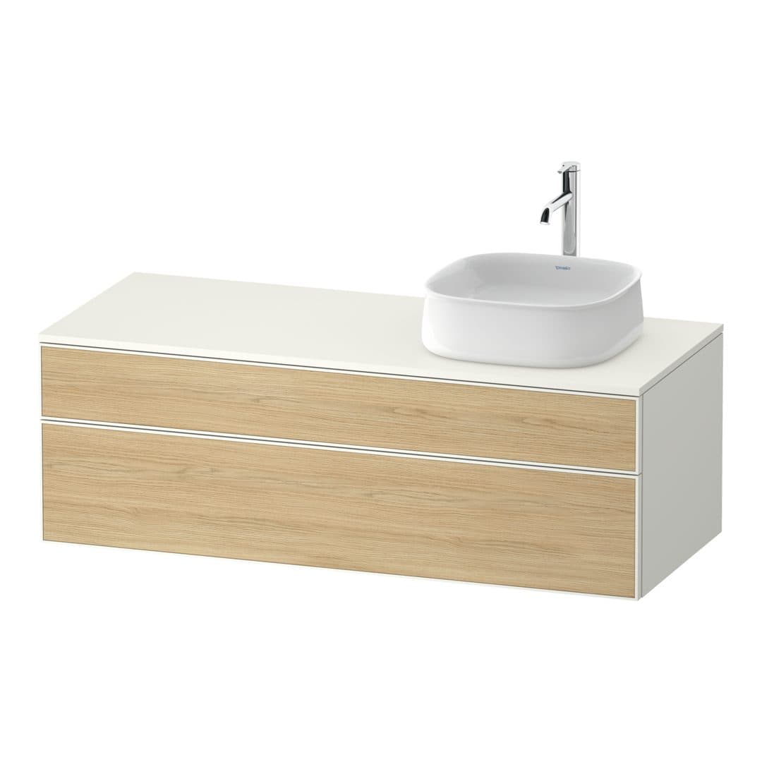 Duravit Zencha – Έπιπλο Νιπτήρα – 1300 mm, για κονσόλα, 2 συρτάρια, νιπτήρας δεξιά, σώμα White Super Matt, 1300 x 550 x 442 mm – Natural oak, Decor (ZE4822R30840000)
