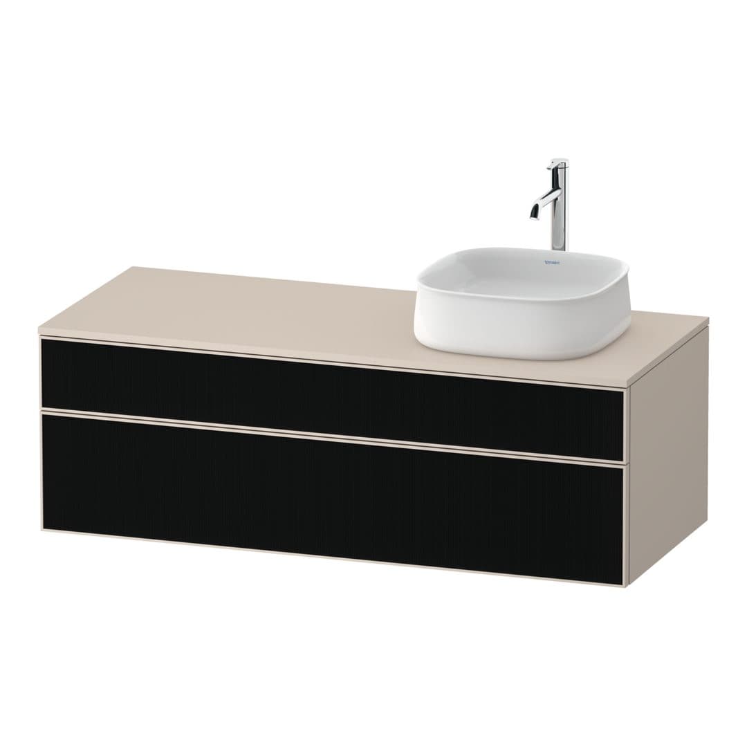 Duravit Zencha – Έπιπλο Νιπτήρα – 1300 mm, για κονσόλα, 2 συρτάρια, νιπτήρας δεξιά, σώμα Taupe Super Matt, 1300 x 550 x 442 mm – Black line structure, Glass (ZE4822R63830000)